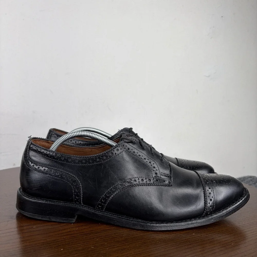 Allen Edmonds Sandford Shoes Men's 9 E Black Leather Cap Toe Brogue Oxford Dress